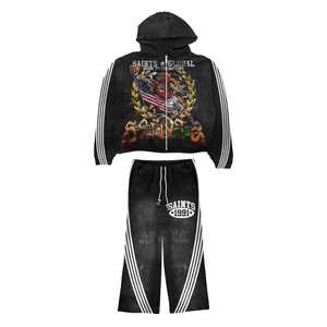 Conjuntos de dos piezas para hombre con serigrafía gráfica personalizada de 500gsm de peso pesado, pantalones de chándal con capucha, chándales de verano, diseño personalizado sólido - Product Image 5