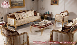 Conjunto de sofás de estilo italiano para el hogar, conjunto de muebles de sala de estar de acabado rojo y dorado, con aspecto elegante, Set de 5 asientos para sala de estar - Product Image 6