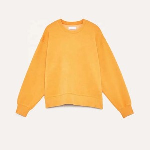 Sweat-shirt décontracté à manches longues et épaules tombantes, col rond, uni, surdimensionné, couleur jaune, en coton, pour femmes, vente en gros - Product Image 5