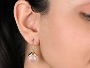 ต่างหูรูปหยดน้ำสีโรสควอตซ์8-10มม. ห้อยทองพร้อมตะขอชุบทองเครื่องประดับหินธรรมชาติสีชมพู - Product Image 3