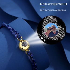 <span class=keywords><strong>Pulsera</strong></span> con Colgante de <span class=keywords><strong>Foto</strong></span> Circular Personalizada, Proyección de <span class=keywords><strong>Foto</strong></span>, Chapado en Oro de 18K, Acero Inoxidable, Joyería Conmemorativa para Parejas - Product Image 3