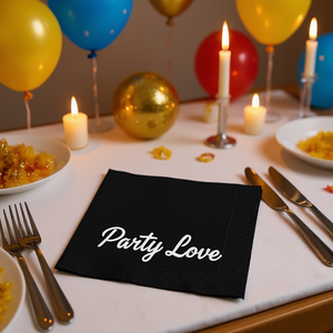 Serviettes de table noires Party Love 33x33cm, lot de 12, pour événements festifs - Product Image 3