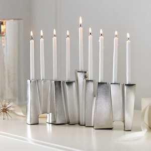 Wholesale Modern Sleek Metal Menorah Low Price Hanukkah Lantern <b>Jars</b> <b>Oil</b> Cups Customised Table Decoration Candleholders - Product Image 1