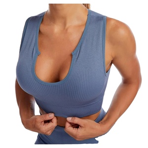 Conjunto de yoga para gimnasio transpirable de alta calidad para mujer con logotipo frontal y patrón sólido de cintura media - Product Image 4