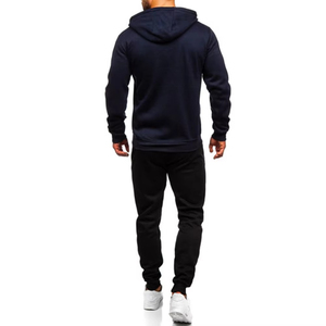 Conjunto Deportivo Personalizado para Hombre en Azul Oscuro y Negro, Sudadera con Capucha y Pantalones Jogger de Felpa, Estilo Casual Trackstar, Marca Privada OEM - Product Image 5
