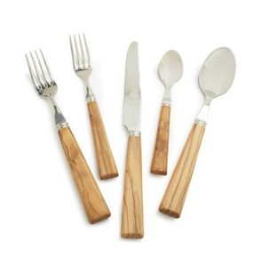 Ensemble de couverts à manche en bois de couleur naturelle ensemble de couverts alimentaires au design le plus récent métal de la plus haute qualité pour restaurant - Product Image 1