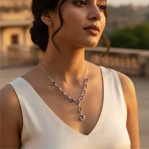Élégant collier pendentif en argent 925 avec améthyste taille ovale et motif étoile tendance pour femme, idéal au quotidien, chaîne serpent - Product Image 3