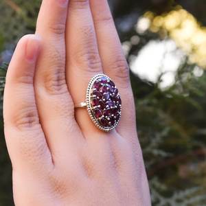 แหวนพลอยอเมทิสต์ทรงวงรีเงินสเตอร์ลิง925วงแหวนพลอยอเมทิสต์สำหรับงานเลี้ยงหมั้นงานแต่งงานของผู้หญิง - Product Image 5