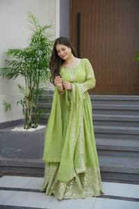 Party Wear Designer Anarkali Gown and Dupatta with Faux <b>Fur</b> Ankle-Length All Seasons - Product Image 4