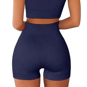 High Quality Premium Yoga Sets Plus Size Quick Dry Athletic Scoop Neck Sleeveless High Waist Legging Shorts Set - Product Image 3