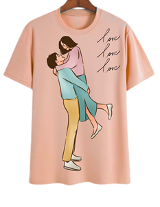 เสื้อยืดคู่รักพิมพ์ลายลำลองแขนสั้นผู้ชาย ทรงปกติ คอกลม ผ้าคอตตอนเจอร์ซีย์ พิมพ์ลายดิจิทัลด้านหน้า - Product Image 3