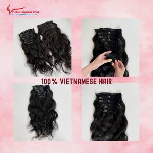 TENDENCIA CALIENTE Precio al por mayor Clip vietnamita en el cabello 100% Extensiones de cabello humano Cabello liso Color negro Fácil de usar - Product Image 4