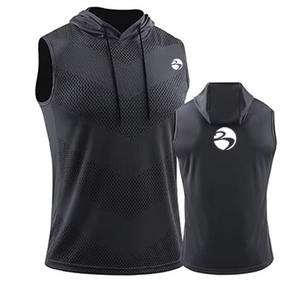 <b>Men's</b> Casual Jersey Waistcoat with Loose Hood Quick-Drying Breathable <b>Sleeveless</b> T-Shirt Front Puff Printing Logo Fitness Ideal - Product Image 4