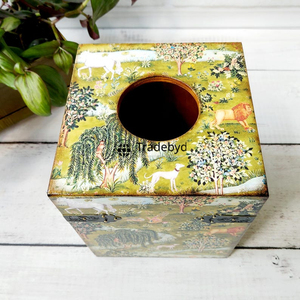Boîte à mouchoirs et support en bois carré artisanal Tradebyd, imprimé émaillé, écologique, pour la décoration de la maison - Product Image 6