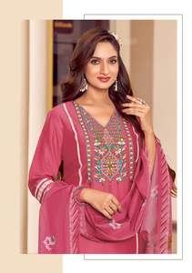 <b>Women's</b> Chandelier Viscose Kurtis Set with Embroidery & Handwork Featuring Organza Print Dupatta <b>for</b> Parties-Online Sale - Product Image 5