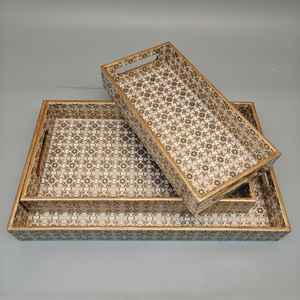 Plateau en bois artisanal de style indien Meenakari, écologique, durable, décoratif, imprimé Meena, plateau à thé pour présentations - Product Image 3