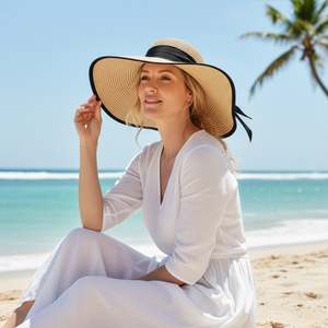 Seabreeze Oversized Floppy <b>Straw</b> <b>Hat</b> Wide Brim Beach Sombrero with Printed Lace Accessory <b>Summer</b> Paper <b>Straw</b> <b>Hat</b> - Product Image 2