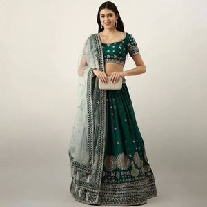 Trabajo de bordado de secuencia de Georgette de imitación Lehenga & Choli con trabajo de bordado de secuencia de red y encaje de bordado con Latkan Dupatta - Product Image 3