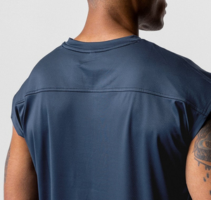 Camisa personalizada para hombre con manga sin hombros caídos de gran tamaño/ajuste, material de poliéster/algodón - Product Image 4