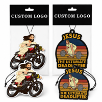 Désodorisant de voiture en papier avec logo personnalisé, motif drôle Jésus à moto et design Deadlift, carte parfumée suspendue pour cadeaux de salle de sport et d'église
