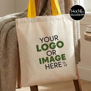 Custom 14 X 16 (35x40 Cm) Size 10 oz Cotton Canvas Purse Shape Tote Ba Yellow Handles Open Closure Pattern Eco Friendly <b>Bags</b> - Product Image 1