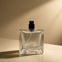 Flacon de parfum carré en verre, 50 ml, 100 ml, couleur personnalisée et logo imprimé à l'écran, avec boîte d'emballage de luxe, vente chaude