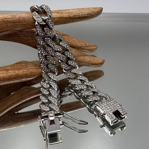 สร้อยข้อมือคิวบันแบบพรีเมียม ชุบเงิน ประดับเพชรเทียม สไตล์ฮิปฮอป เครื่องประดับหรูหราโดดเด่น - Product Image 4