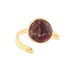 Wunderschönes 11mm rundes Mohave Rubin Kupfer Türkis offen verstellbarer Ring vergoldet Doppels chicht stapelbare Ringe Geschenk für Frau