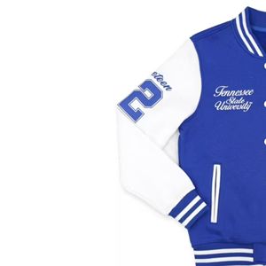 Chaqueta universitaria TSU para State University azul blanco doble botonadura lavada invierno Letterman chaqueta 1912 Tiger Patch - Product Image 3