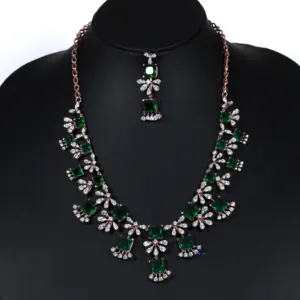 Unique designer wedding wear necklace for women crafted with 14kt rose gold and moissanite round brilliant cut diamond