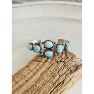 Bobby Johnson Kingman Fashion <b>Cuff</b> <b>Bracelet</b> Turquoise & Sterling <b>Silver</b> Cluster Design - Product Image 1