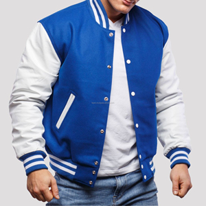 Blouson universitaire pour homme en laine avec manches en cuir, fermeture éclair, style bomber, uniforme d'équipe scolaire, patchwork - Product Image 4