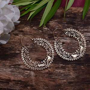 Bohemian Style Festive Gold-Plated Brass Western Inspired <b>Hoop</b> <b>Earrings</b> <b>Fashionable</b> Ear Accessories - Product Image 2