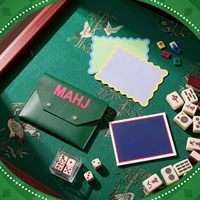 Mahjong-Karten 2026, offizielle Mahjong-Karten-Tasche, gelbe Leder-Mahjong-Karten-Clutch-Halterung