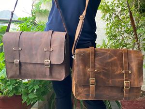 Real Full Grain Leather <b>Laptop</b> <b>Bag</b> <b>Messenger</b> <b>Bag</b> 15 Inch Leather Office Use Leather <b>Bag</b> - Product Image 4