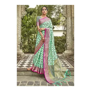 Abbigliamento quotidiano tessuto di cotone Chanderi sari bellissimo Design Saree abbigliamento Casual sari tradizionale
