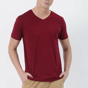 Camiseta de manga corta con cuello en V de color sólido para hombre, logotipo personalizado, venta al por mayor, algodón/fibra de bambú, cómoda y elegante - Product Image 5