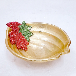 Cuenco de forma redonda chapado en oro Acero inoxidable Latón Metal Base de forma de hoja de lujo Creativo debajo de Platos y platos esmaltados Cuenco - Product Image 3