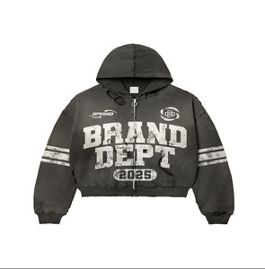 Fabricant personnalisé de sweat à capuche avec broderie vieilli délavé à l'acide vintage pour hommes polaire Streetwear strass fermeture éclair patchwork à capuche - Product Image 6