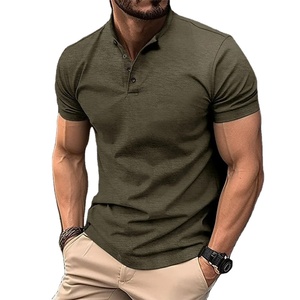 Men's Urban Fashion 100% Cotton Henry Collar T-Shirt <b>Button</b>-<b>Up</b> Summer Casual Sports for Polo <b>Short</b>-<b>Sleeved</b> Pullover Solid Canvas - Product Image 1