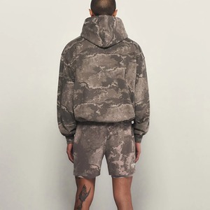 Conjunto de Sudadera con Capucha y Pantalones Cortos de Algodón de 400 g/m² para Hombre, Estilo Camuflaje, Corte Holgado, para Entrenamiento - Product Image 2