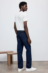 กางเกงยีนส์ผ้าฝ้าย100% คุณภาพระดับพรีเมี่ยมของผู้ชายสีน้ำเงินเข้มผ่อนคลาย - Product Image 4