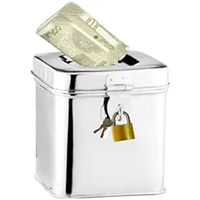 Nouveau Design élégant forme carrée boîte d'économie de pièces de luxe qualité métal acier inoxydable boîte de don mosquée conteneur de charité