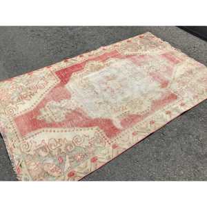 Turkish 4.3x7 ft Rug, Area Vintage Rug, <b>Red</b> Plants & trees <b>Wool</b> Rug - Product Image 2