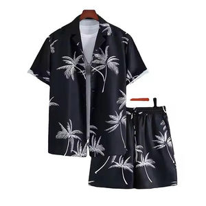 Venta al por mayor nuevo diseño hombres vacaciones de verano ocio playa solapa Color sólido camiseta pantalones cortos traje logotipo personalizado - Product Image 1