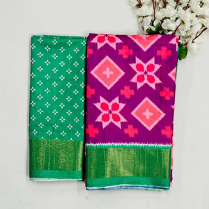 Hermosa fiesta desgaste Ikkat seda algodón Sarees - Product Image 1
