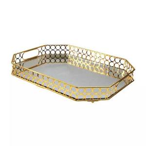 Plateau de service moderne rectangulaire en verre et métal pour vanité - Product Image 4