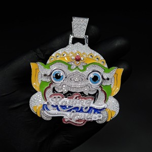 Pendentifs en argent sterling 925 Hip Hop en émail, motif Avatar, avec motif goutte d'huile colorée, plaqué or, Moissanite VVS, passe le test du diamant - Product Image 1