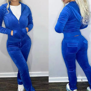 <b>Women's</b> Slim Fit Custom Street 2 Two-Piece Velour <b>Velvet</b> Sweatsuit Sets Embroidered Casual Workout Loungewear Solid <b>Tracksuits</b> - Product Image 5