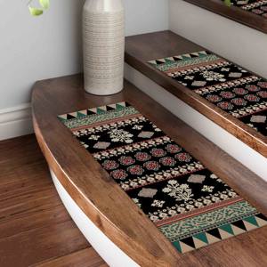 Alfombra Vibrante con Estampado de Escalones: Moderna con Acentos Florales Bohemios, Alfombra de Escalones - Product Image 5